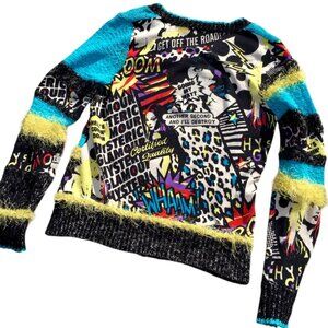 Hysteric Glamour Colorful Mesh Comic Art Print V-Neck Fringe Glitter Fur Shirt
